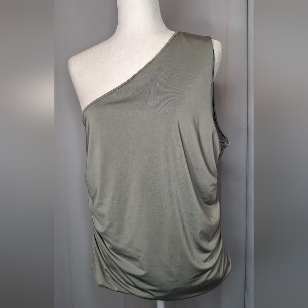 Express Women’s Size XL One Shoulder Top Brown And Sage Ruched Stretch Lot Of 2 - Picture 10 of 15